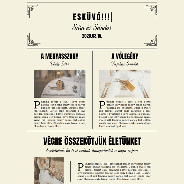 esküvői weboldal sablon